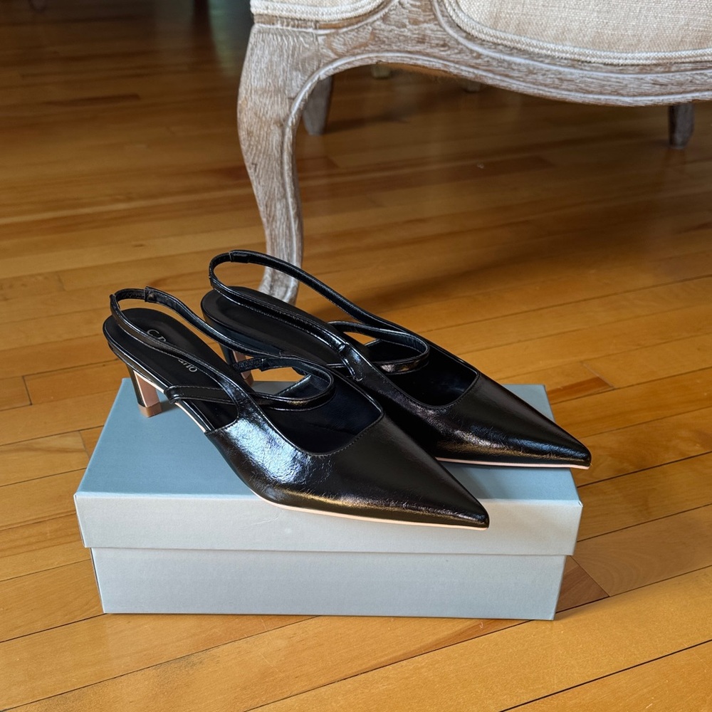 Chic Black Patent Leather Slingback Heels